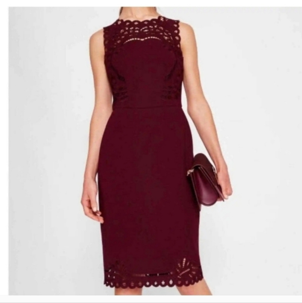 Ted Baker Verita Burgundy Sheath Midi dress. Minimilist‎ Quiet Luxury